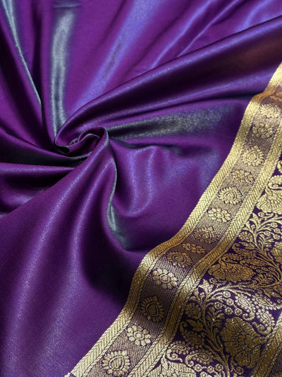 Satin Silk Saree Floral Boota in Dark Purple Shades SS26