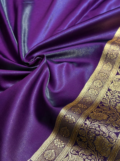 Satin Silk Saree Floral Boota in Dark Purple Shades SS26