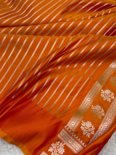 Fire Gold Shades Banarasi Boota Pattern Floral Mashru Silk Saree MSM-112