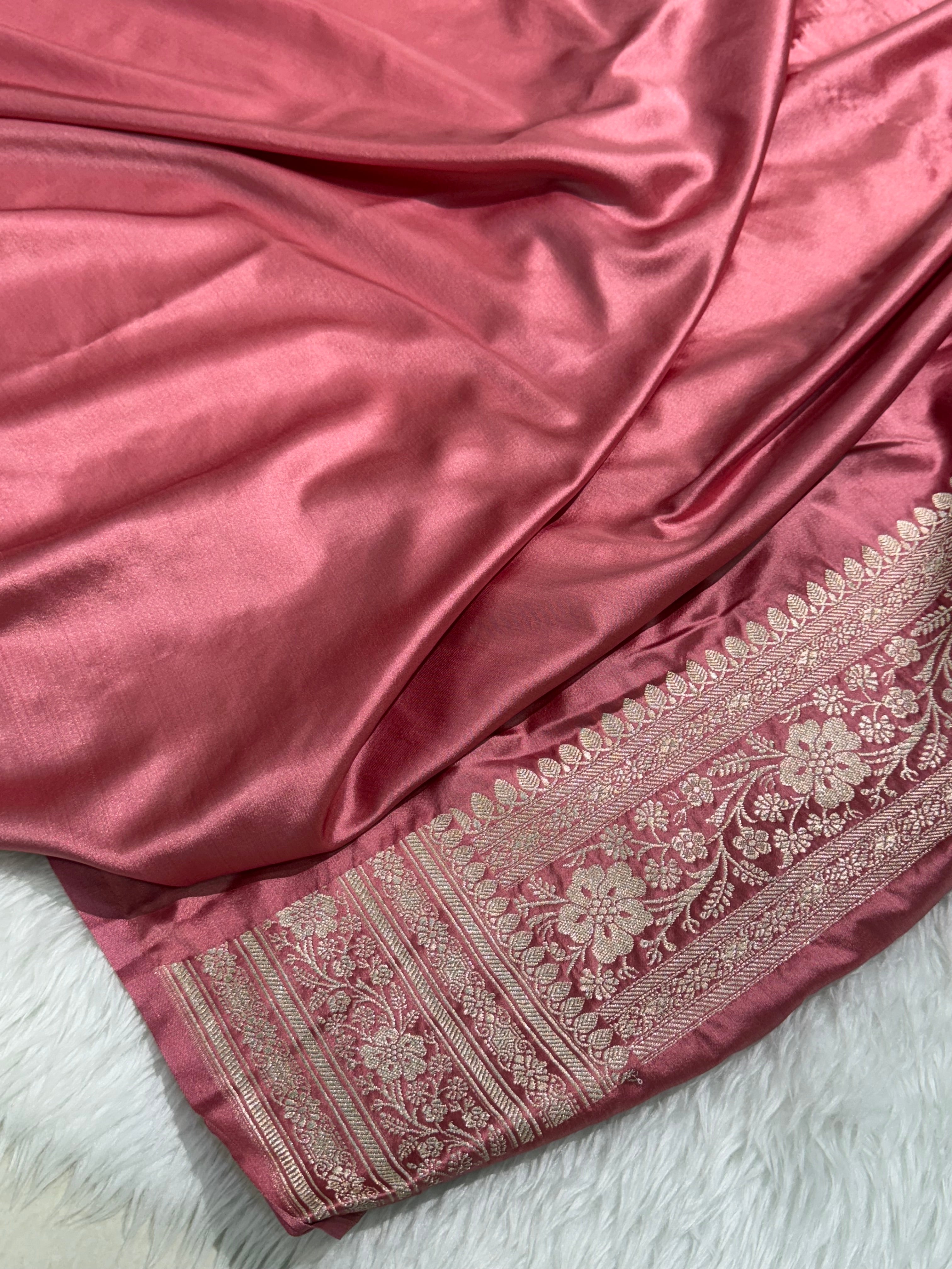 Dusty Strawberry Floral Jaal Mashru Silk Saree