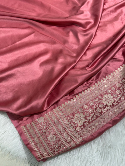 Dusty Strawberry Floral Jaal Mashru Silk Saree MCS07