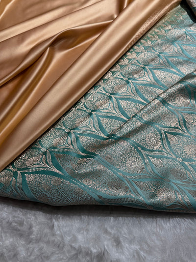 Banarasi Satin Katan Saree in Contrast Tusser / Seagreen SK131