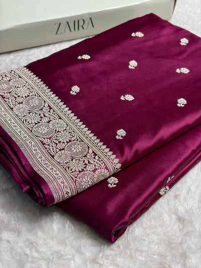 Banarasi Wine Shades Booti Mashru Silk Saree MCS73
