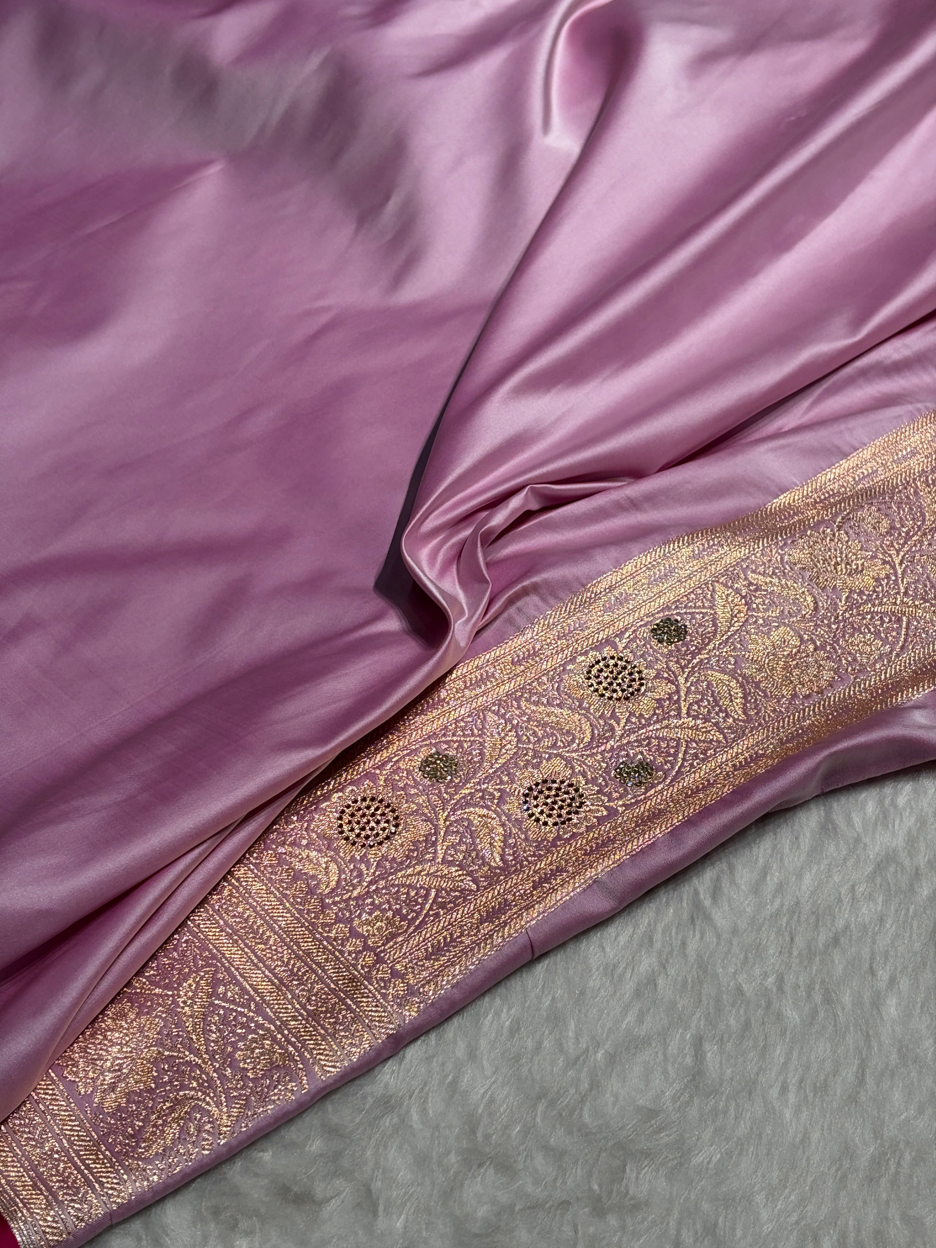 Banarasi Katan Silk Saree In light Lavender Shades With Swarovski Work BSK08
