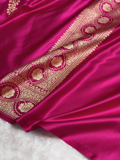 Rani Floral Cross Pattern Satin Katan Silk Saree SK74