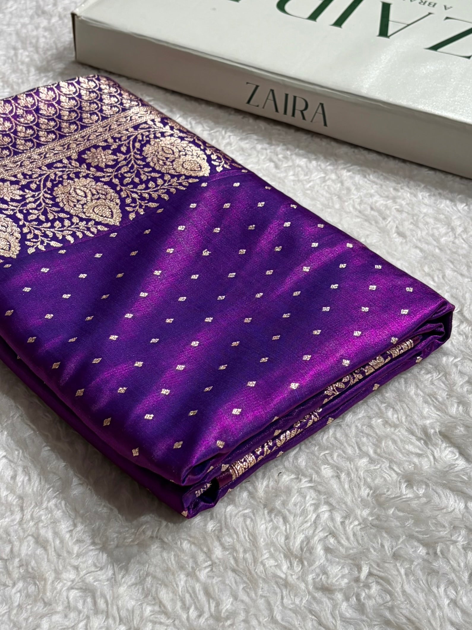 Satin Silk Saree Floral Boota in Cross Purple Shades SS28
