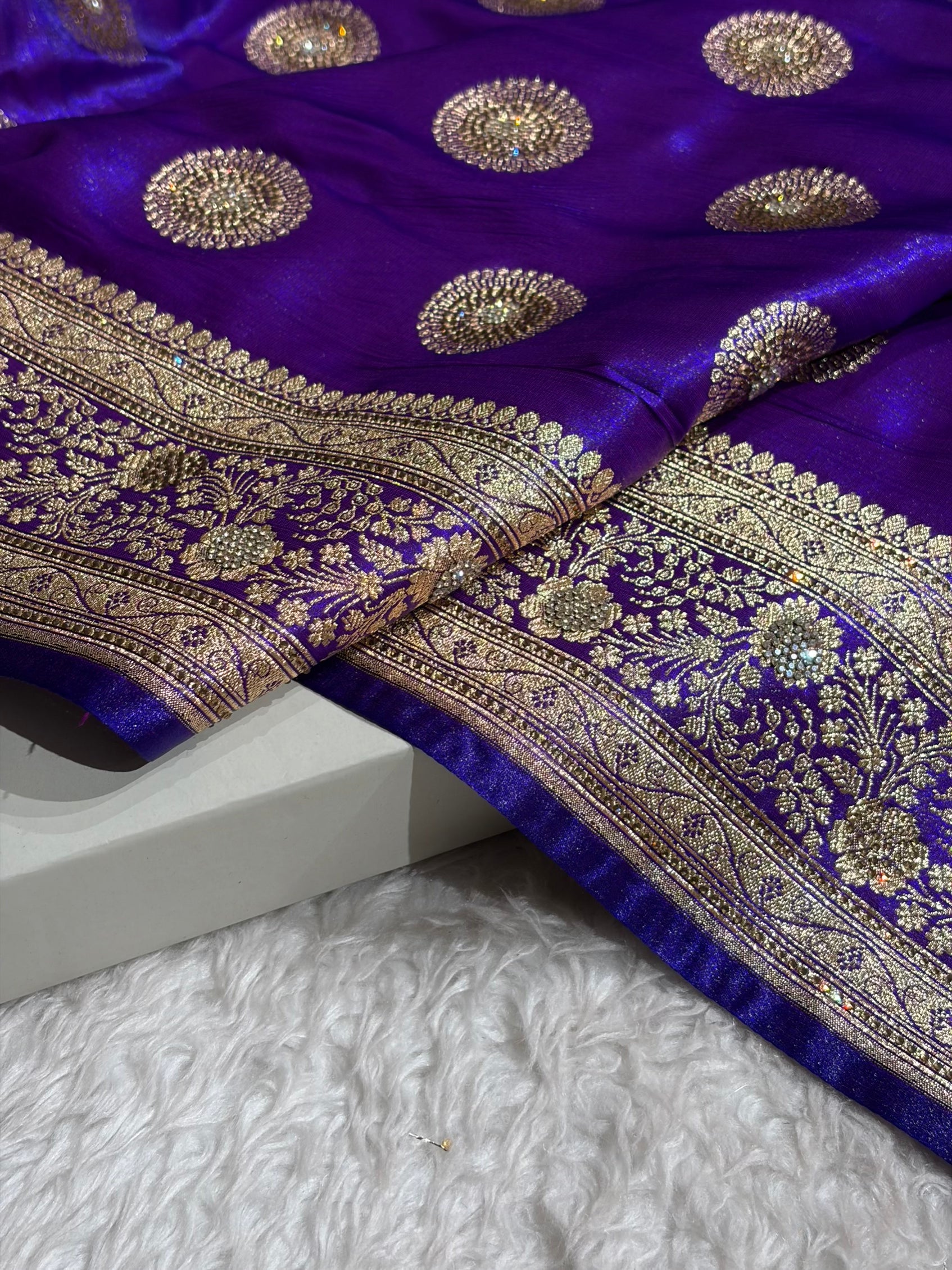 Purple Shades Banarasi With Swarovski Stone Work Satin Silk Saree BSS33