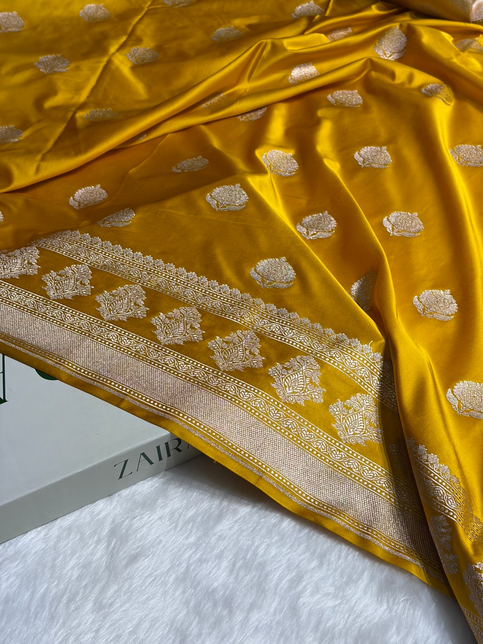 Mustard Gold Boota Motif Mashru Silk Saree MS43