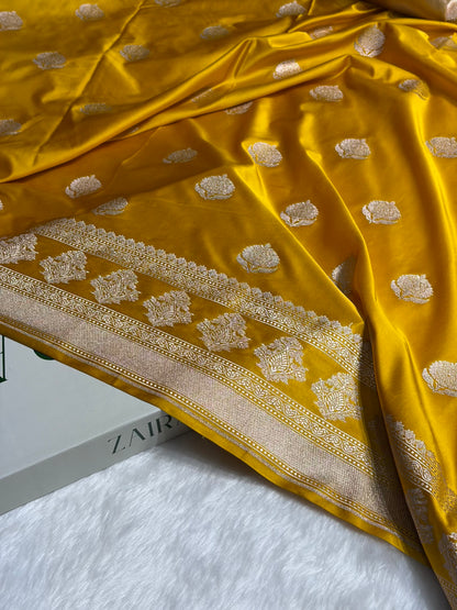 Mustard Gold Boota Motif Mashru Silk Saree MS43