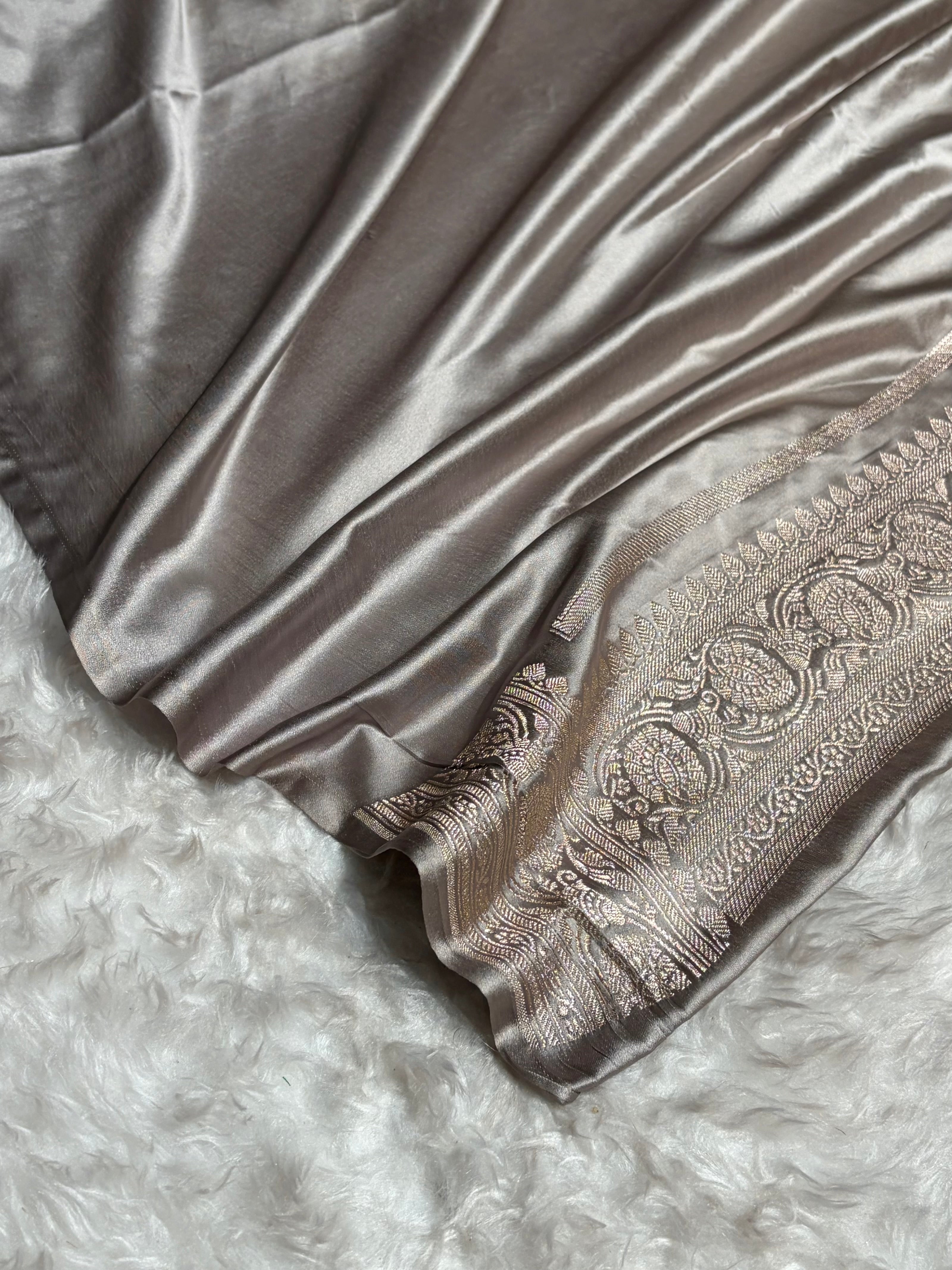 Gray Shades In Banarasi Minakari Jaal Mashru Silk Saree MS42
