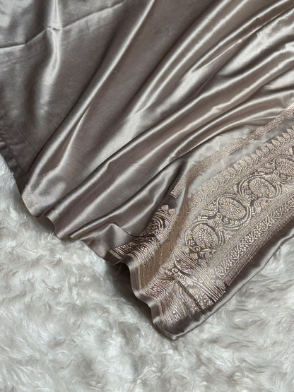 Gray Shades In Banarasi Minakari Jaal Mashru Silk Saree MS42