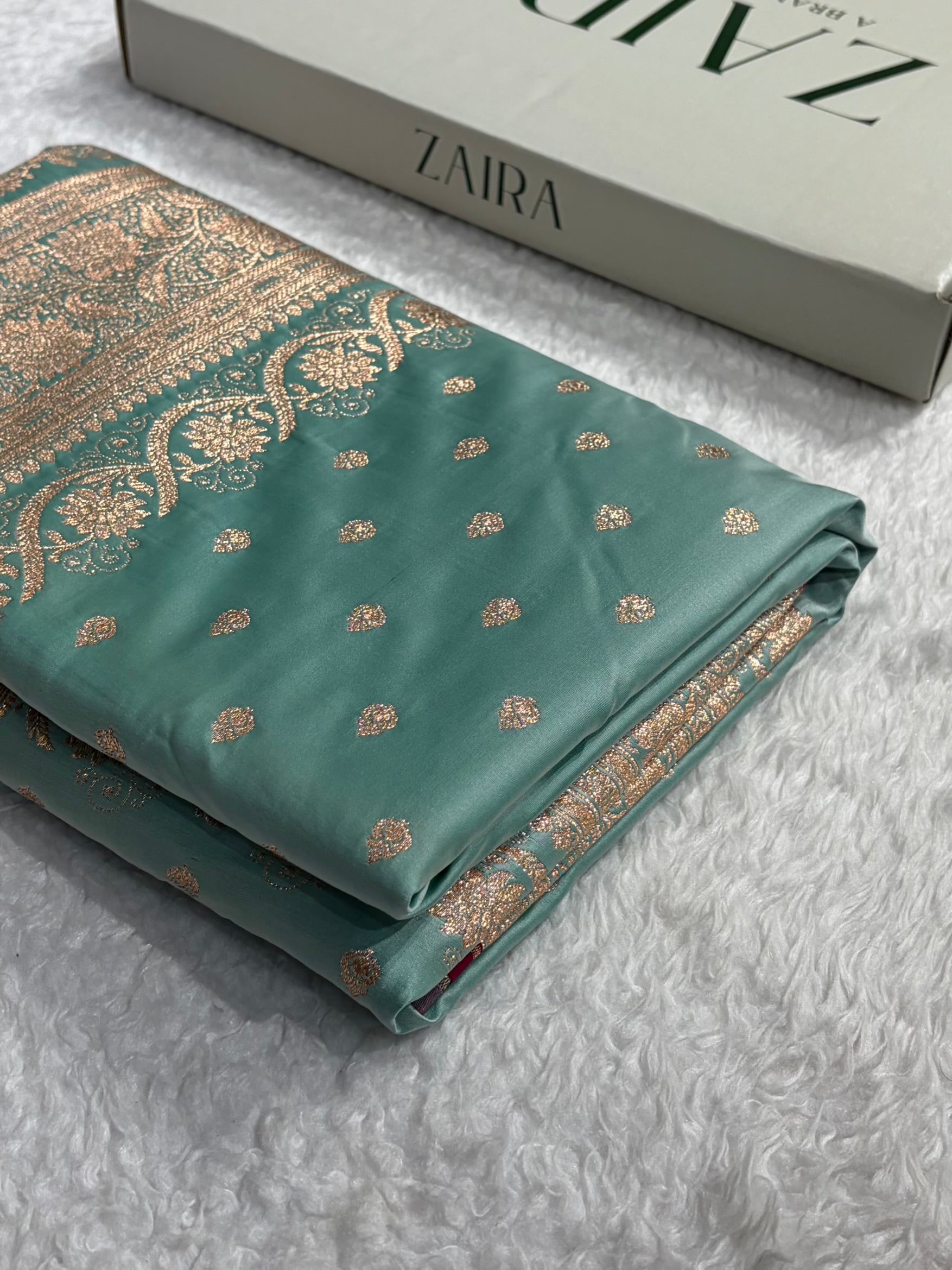 Banarasi Katan Silk Saree In Sea Green Shades SK08