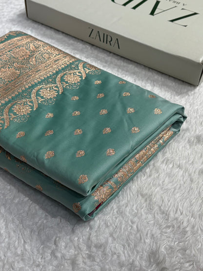 Banarasi Katan Silk Saree In Sea Green Shades SK08