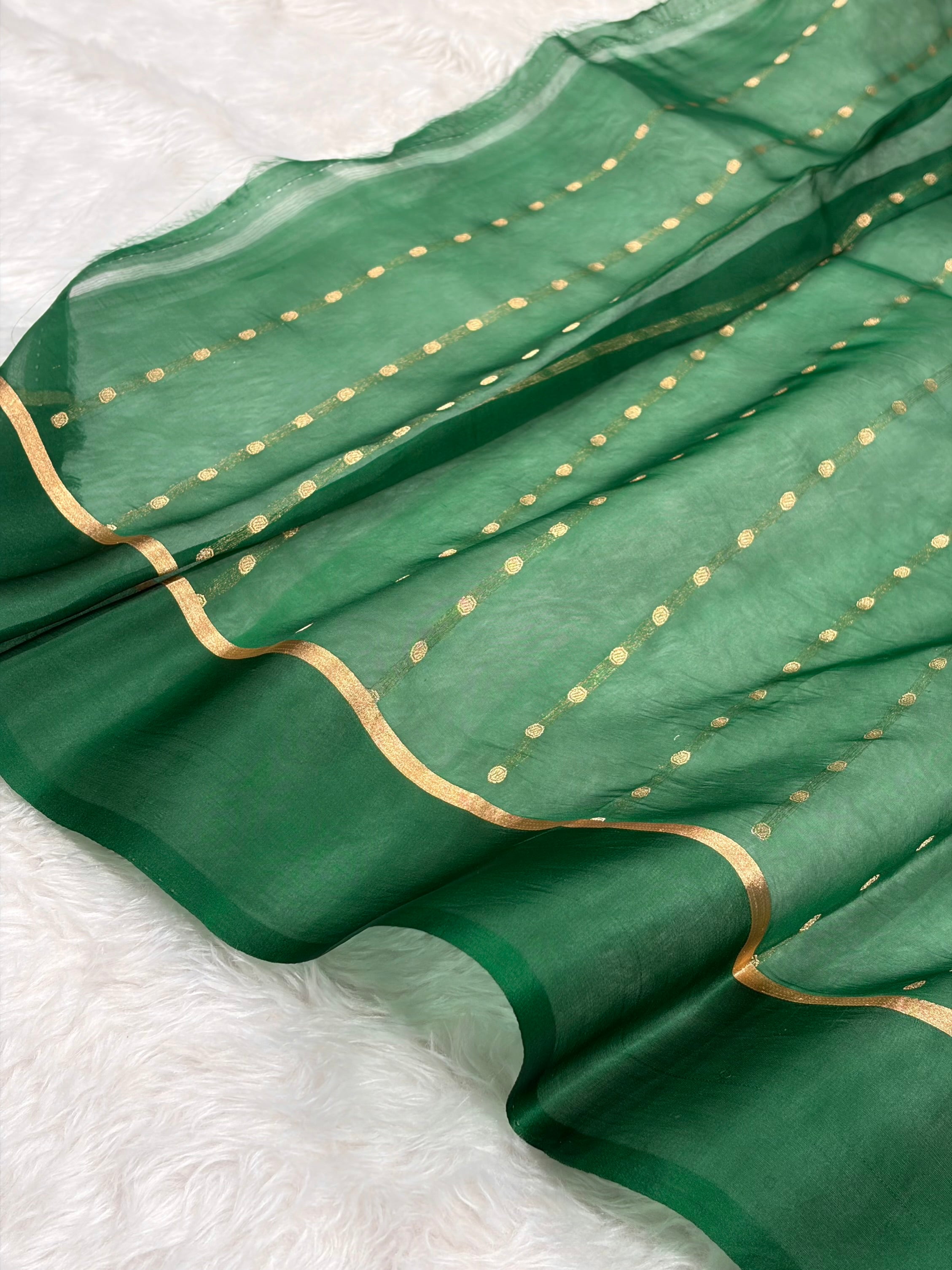 Pure Banarasi Organza Bottle Green Shades With Floral Banarasi Silk Saree PO-29