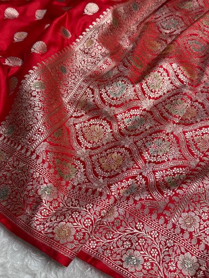 Red Tree Boota Minakari Mashru Silk Saree