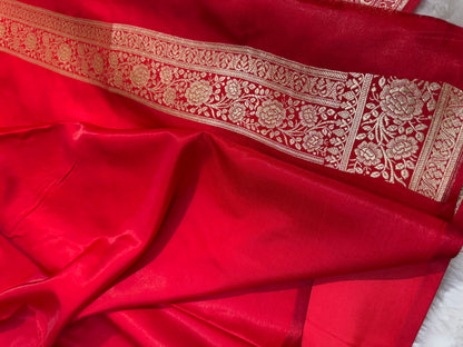 Light Weight RED shades Satin Silk Saree