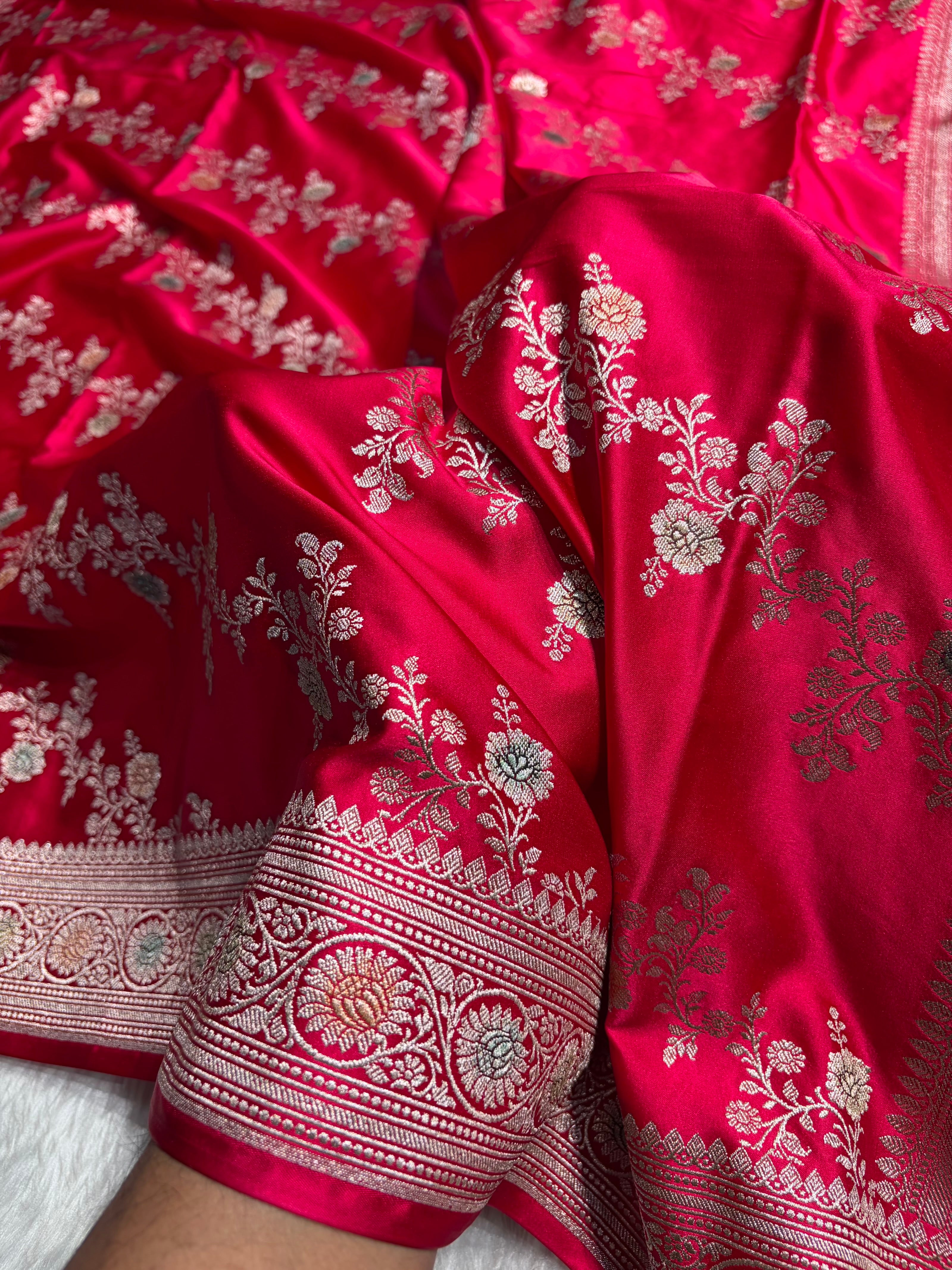 Dark Pink Minakari Banarasi Cross Mashru Silk Saree MS01