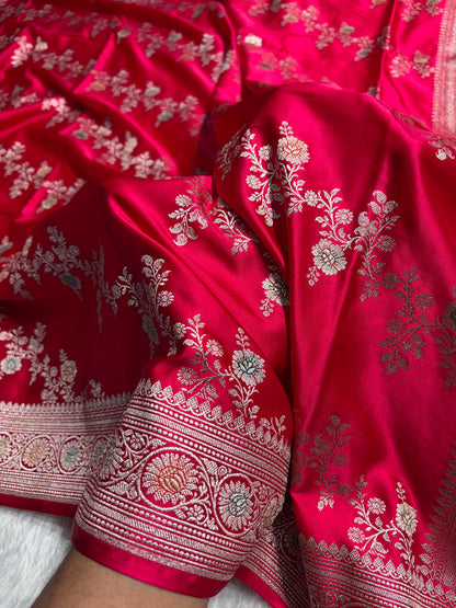 Dark Pink Minakari Banarasi Cross Mashru Silk Saree MS01