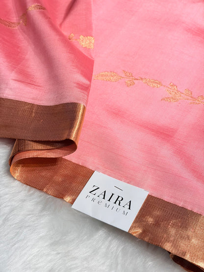 Peach Shades Handwoven Pure Raw Mango Silk RM-39