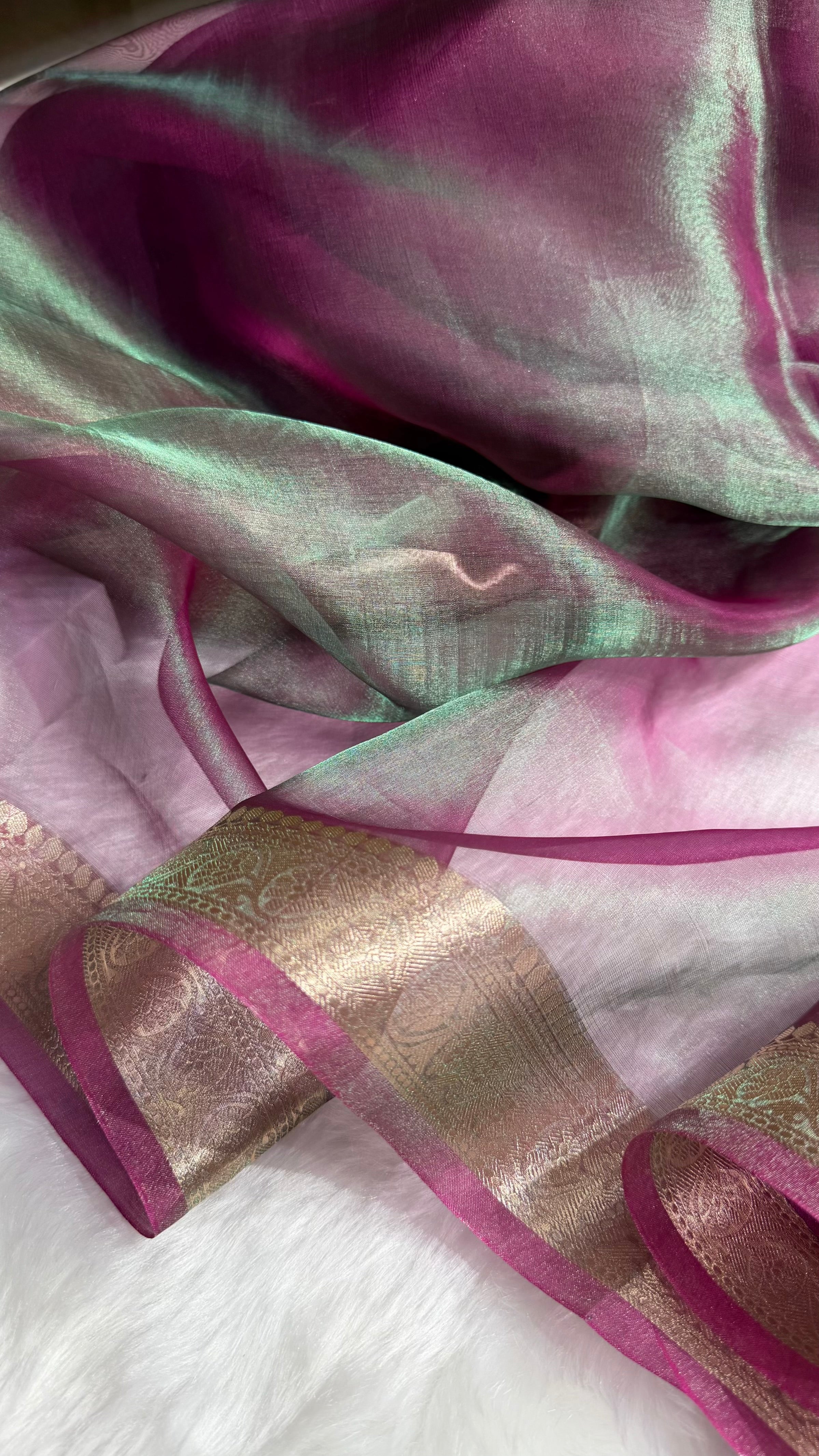Cross Purple Shades Pure Tissue Silk Saree with Brocade Blouse PT-09