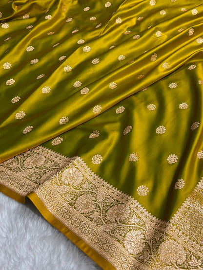 Liril Mehndi Floral Boota Pattern Satin Katan Silk Saree SK72