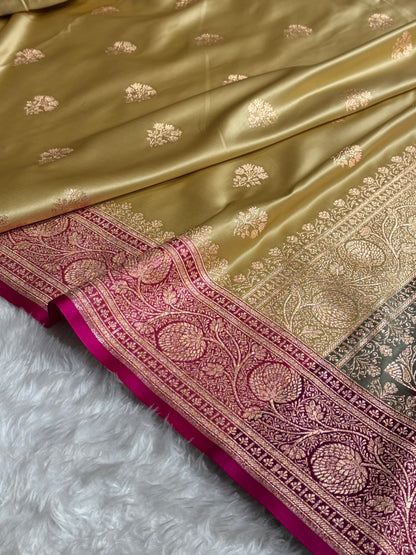 Tusser  - Wine Banarasi Boota Katan Silk Saree SKM29