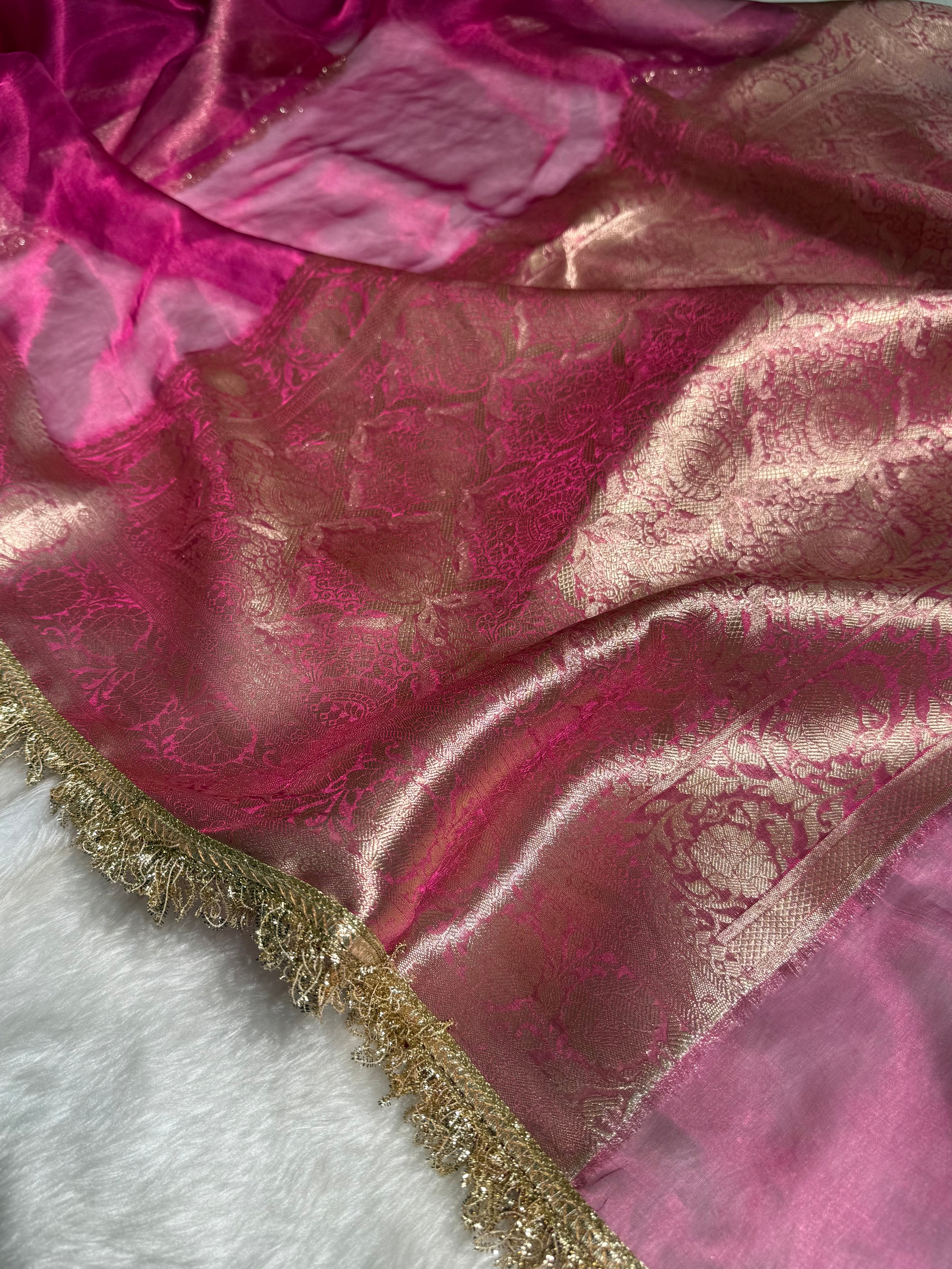 Ruby Pink shade Pure Tissue Silk Saree with Gota Patti PTGP-17