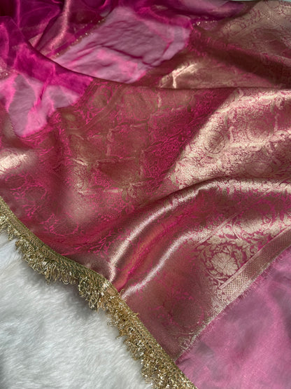 Ruby Pink shade Pure Tissue Silk Saree with Gota Patti PTGP-17