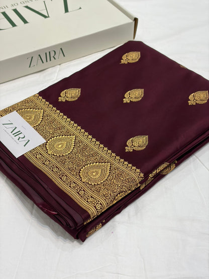 Garnet Shade With Booti Pattern Mashru Silk Saree