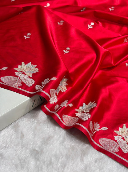 Red Floral Border With Minakari Booti Mashru Silk Saree MS54