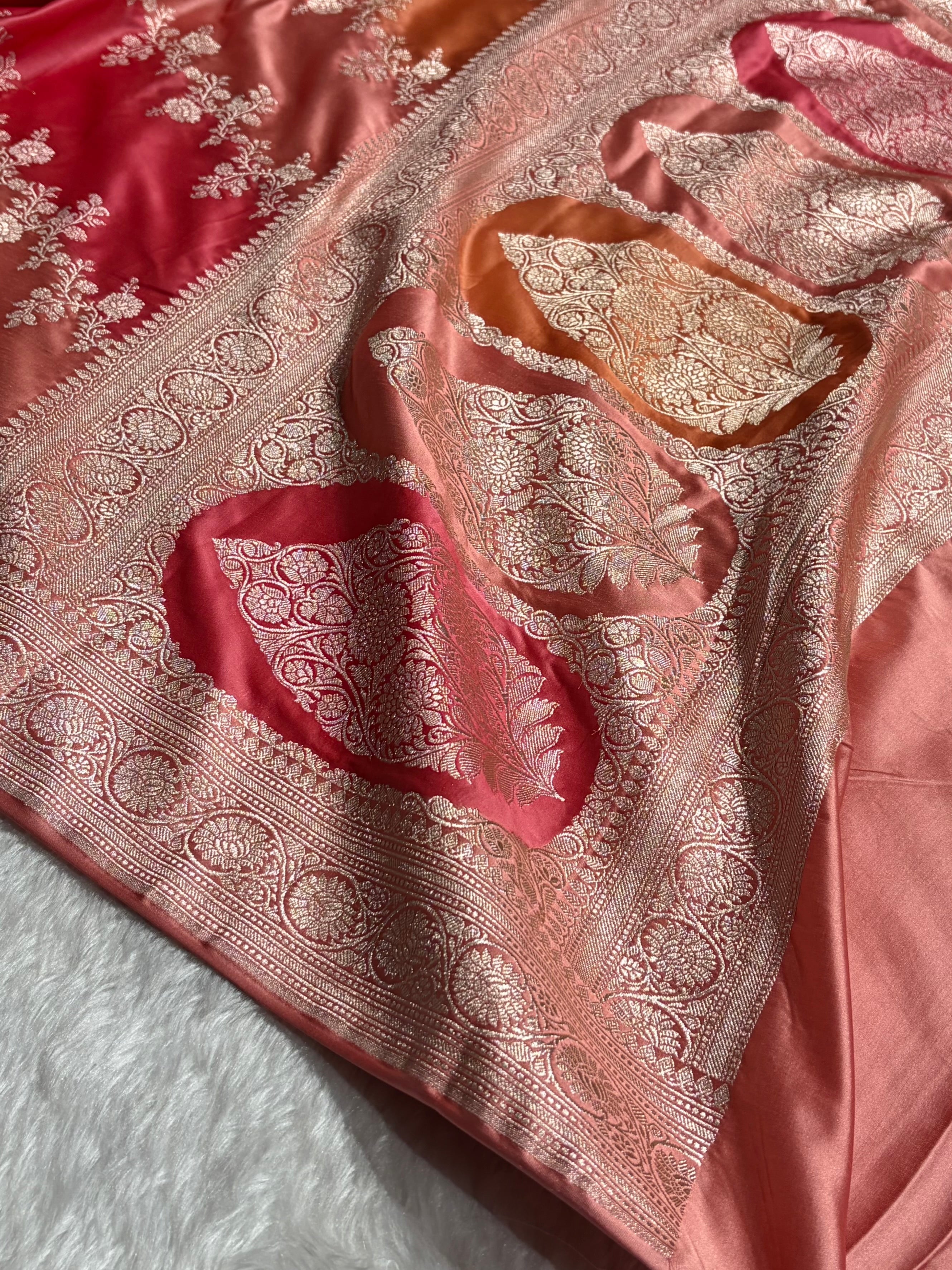 Peach Rangkat Banarasi Cross Mashru Silk Saree MSRK01