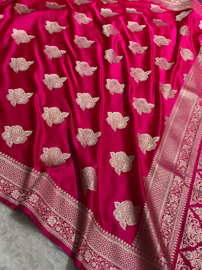 Rani Pink Shades in Rose Motif Pattern Mashru Silk Saree MSM-142
