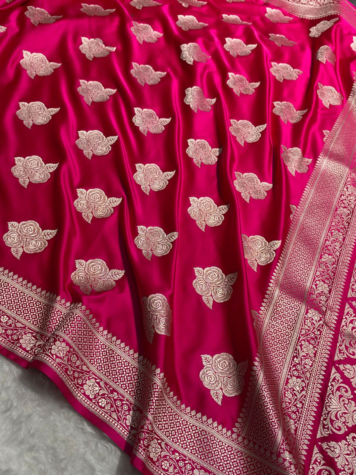 Rani Pink Shades in Rose Motif Pattern Mashru Silk Saree MSM-142