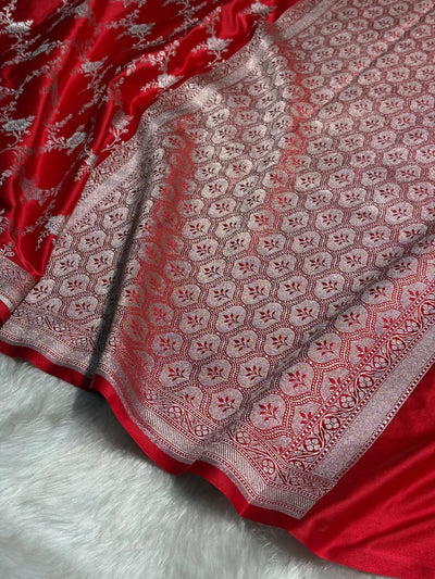 Ruby Red Minakari Jaal Mashru Silk Saree MCS08