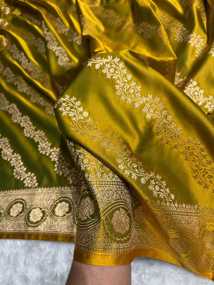 Liril Mehendi Floral Cross Pattern Satin Katan Silk Saree SK74