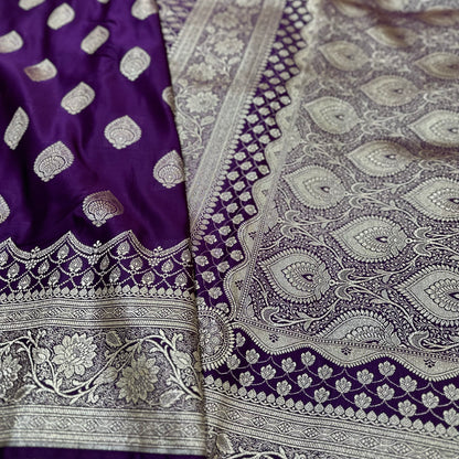 Boota Katan Silk Saree In Purple Shades