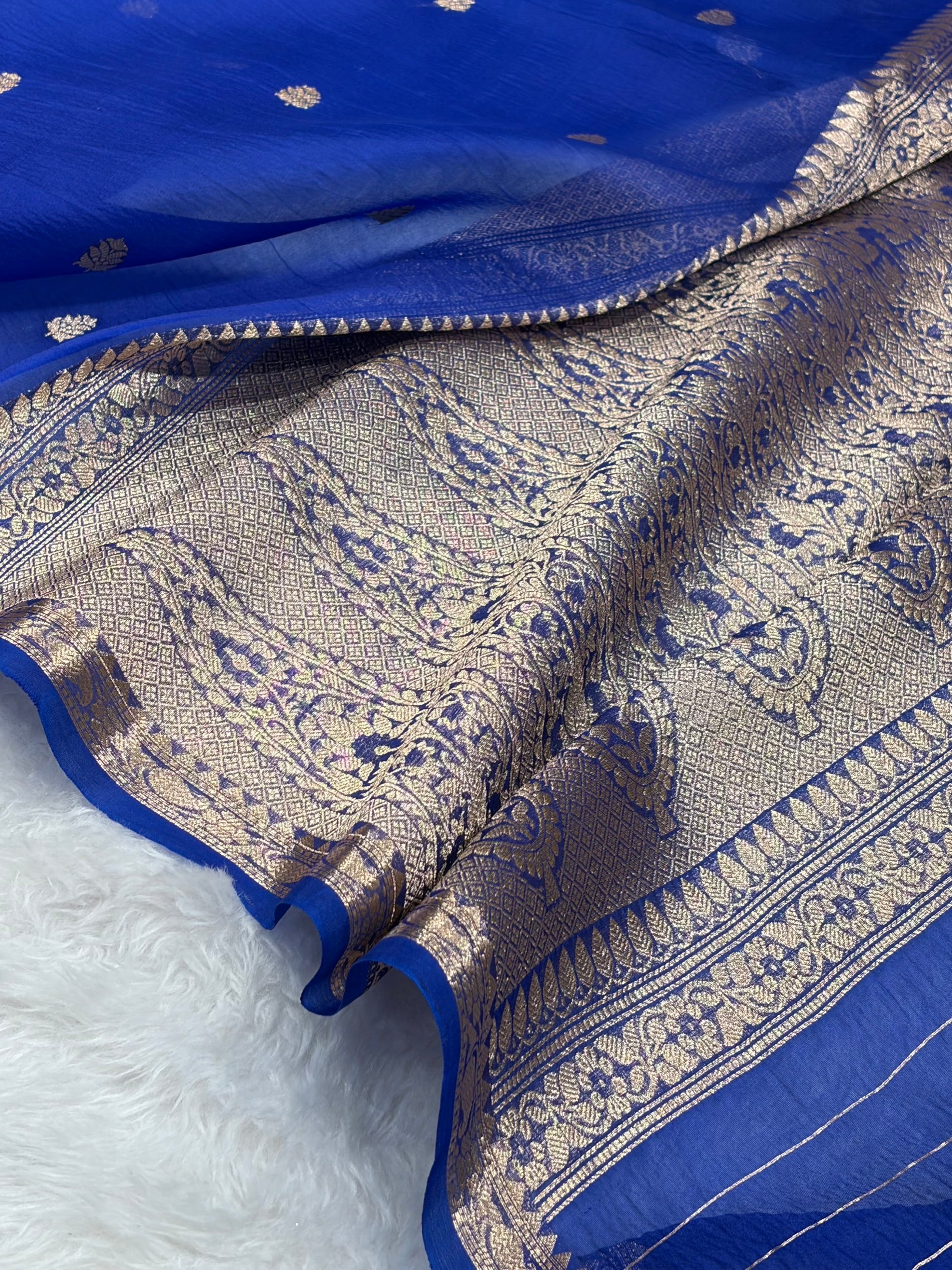 Banarasi Pure Organza Royal Blue Shades Banarasi Silk Saree PO-35