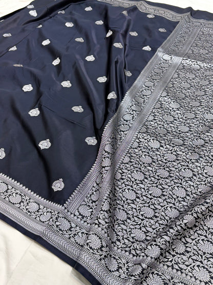 Navy Blue Shade With Booti Pattern Mashru Silk Saree