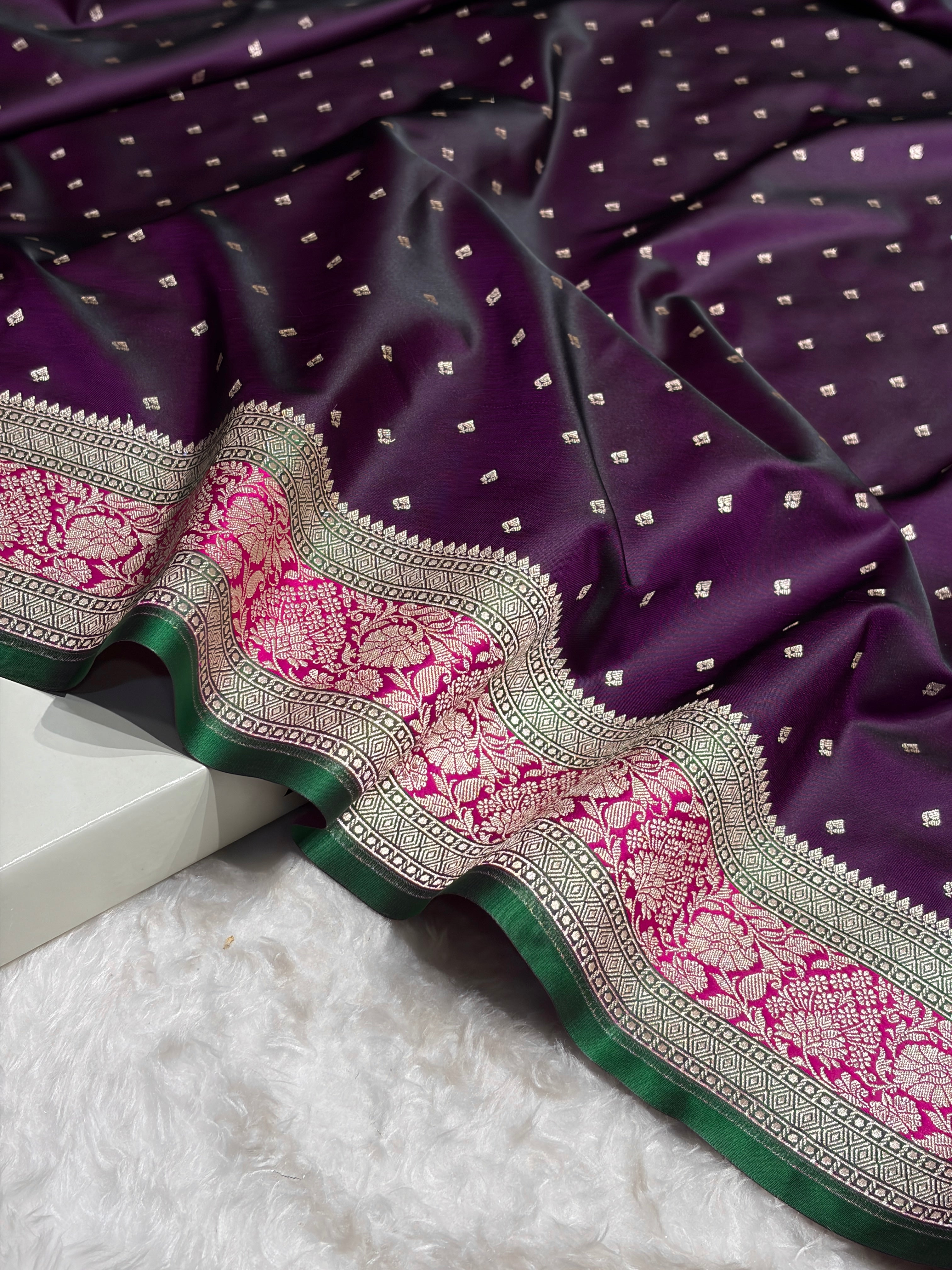 Contrast Wine With Rani Floral Border Mashru Silk Saree MSM-99