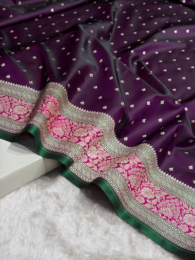 Contrast Wine With Rani Floral Border Mashru Silk Saree MSM-99