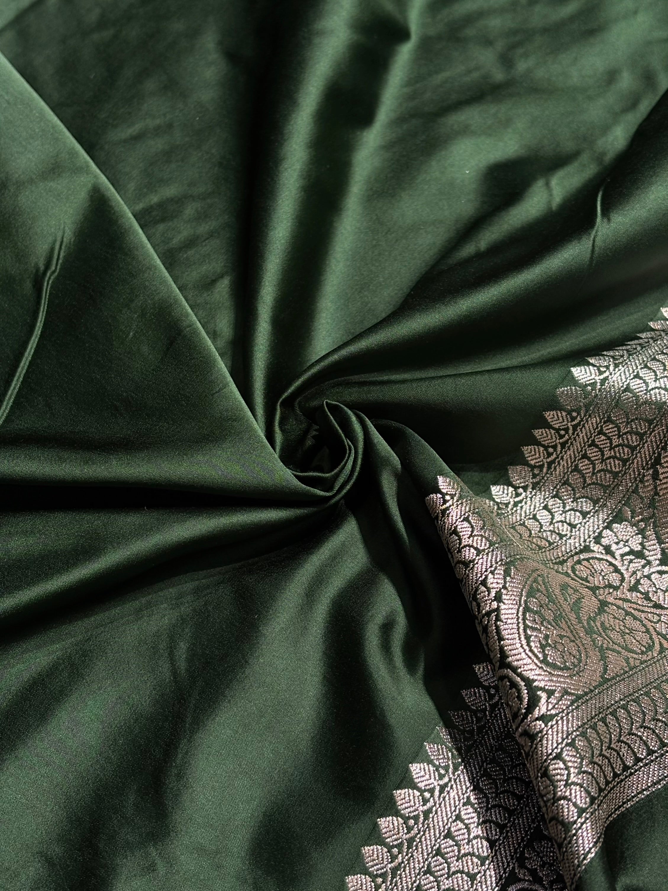 Bottle Green Tone Booti Mashru Silk Saree