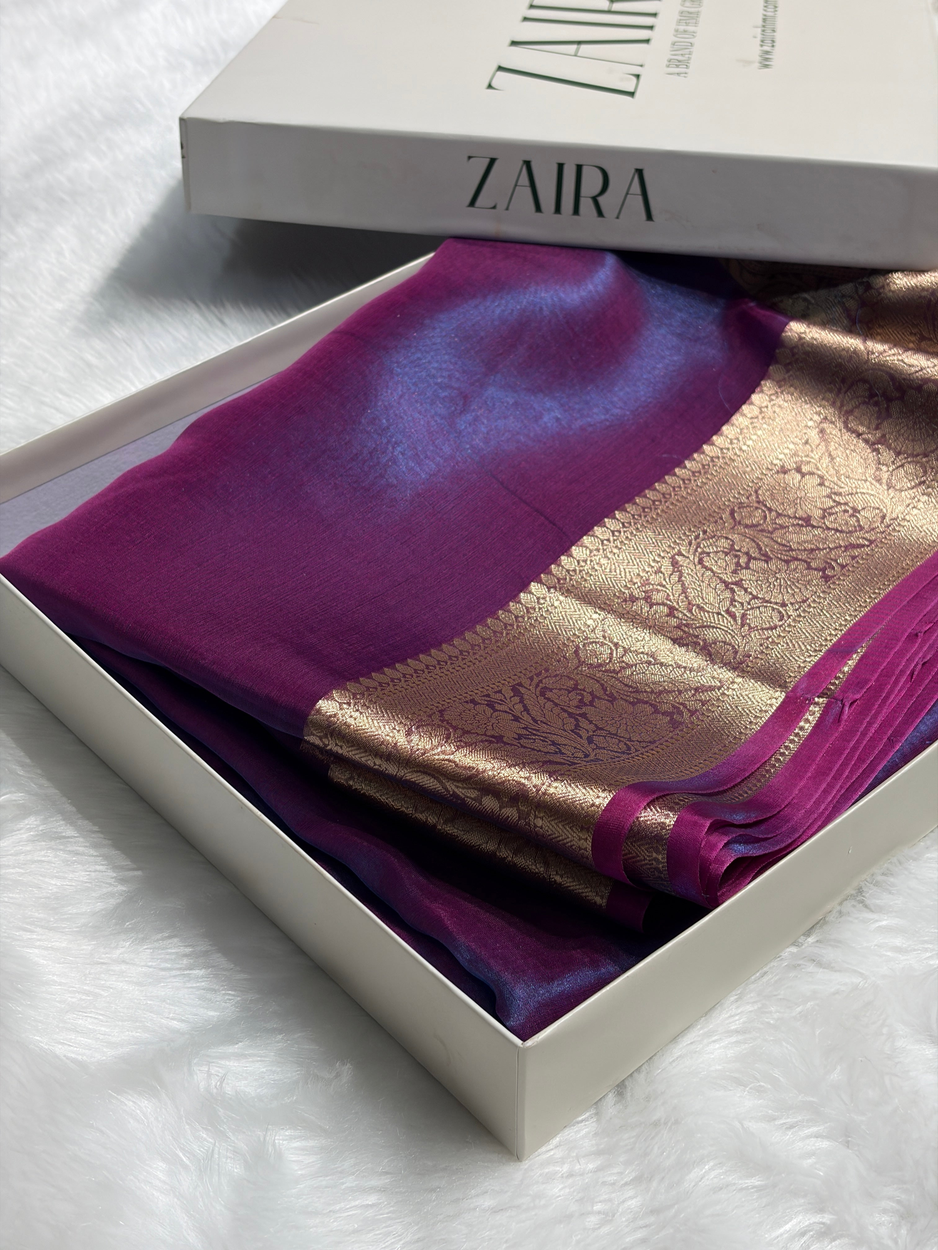 Banarasi Cross Wine Shades Pure Tissue Silk Saree PT-60