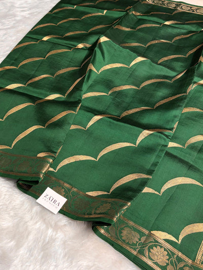 Bottle Green Shades Handwoven Pure Paper Silk RM-42