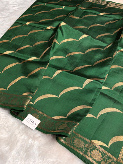 Bottle Green Shades Handwoven Pure  Raw Mango Silk RM-42