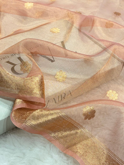Peach Bananasi Floral Shades Pure Tissue Silk Saree PT-45
