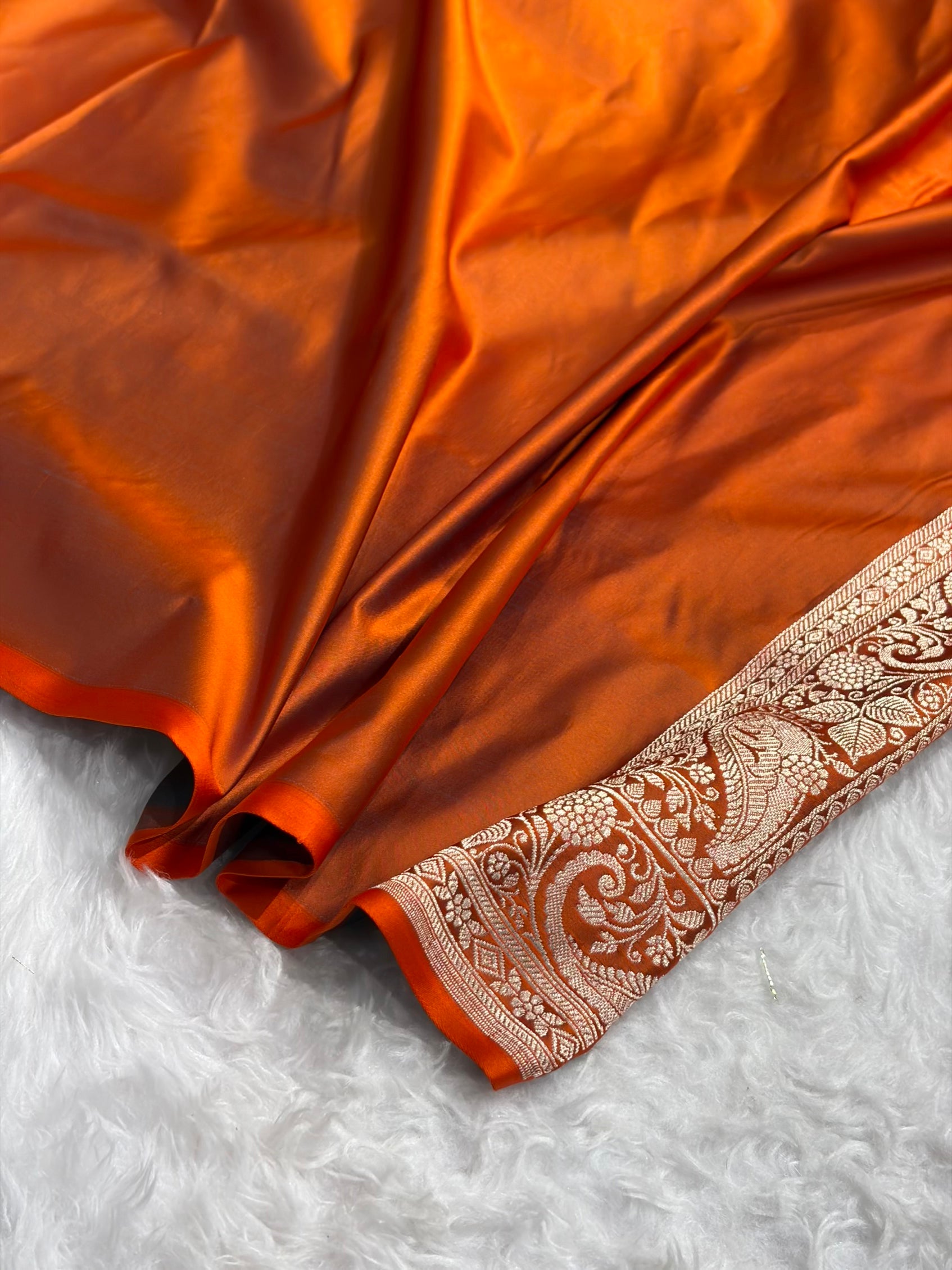 Rust Shades Banarasi Boota Pattern Floral Mashru Silk Saree MSM-104