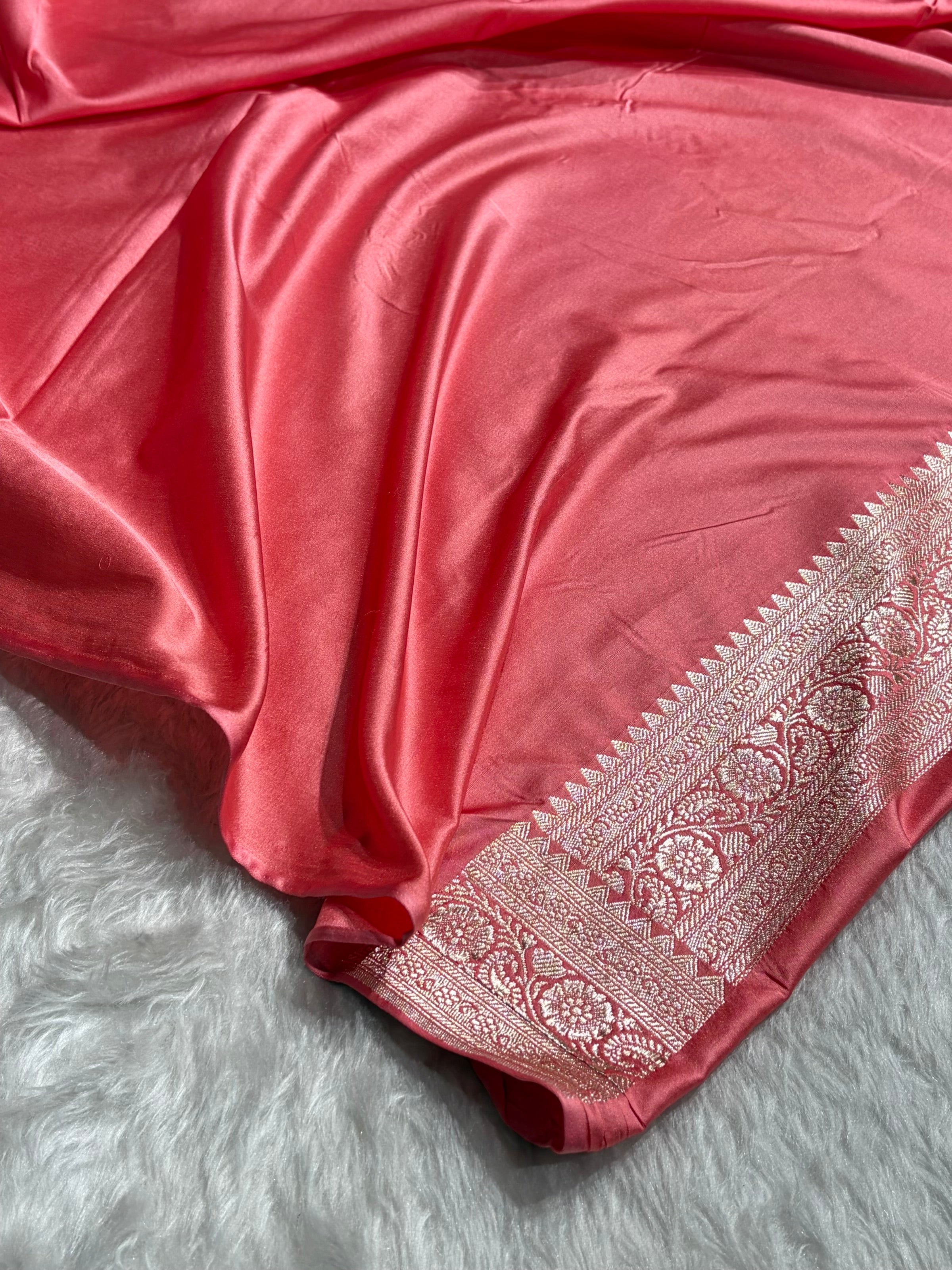 Baby Pink Rangkat Mashru Silk Saree With Cross Pattern MSRK03