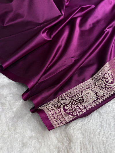 Banarasi Wine Shades Banarasi Boota Pattern Floral Mashru Silk Saree MSM-104