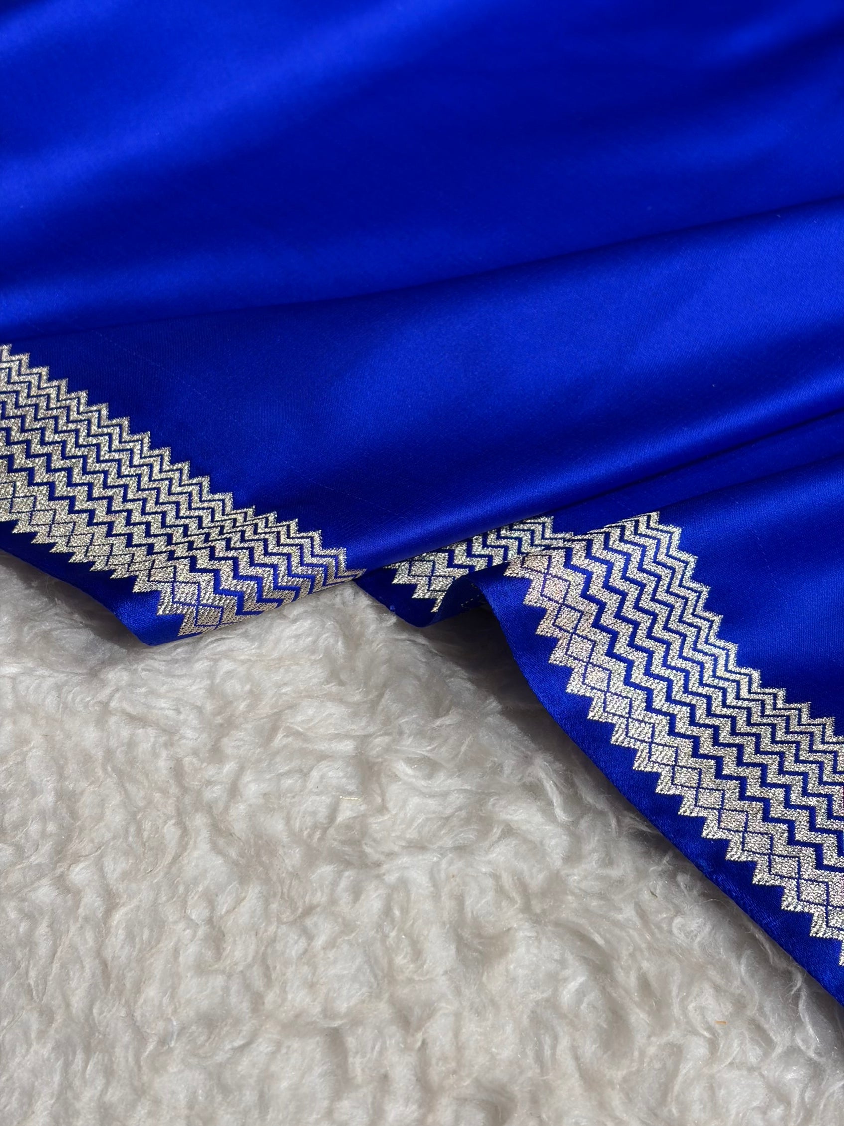 Premium Banarasi Satin Katan Saree Plain With Tanchoi Blouse in Royal Blue Shades SK129