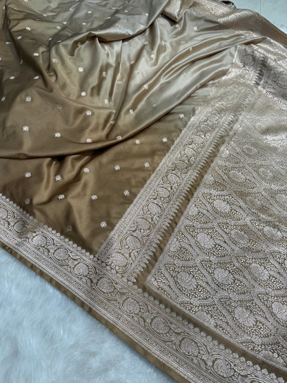 Ombre Beige - Cheeku Booti Motif Mashru Silk Saree SKU-MSO02C01